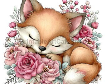 Whimsical Spring Baby Animals Clipart, Floral Nursery PNG (300 DPI)