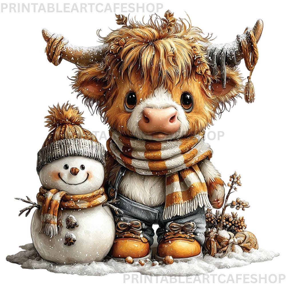 Highland Cow Christmas Clipart Bundle PNG Holiday Art Digital Printable ...