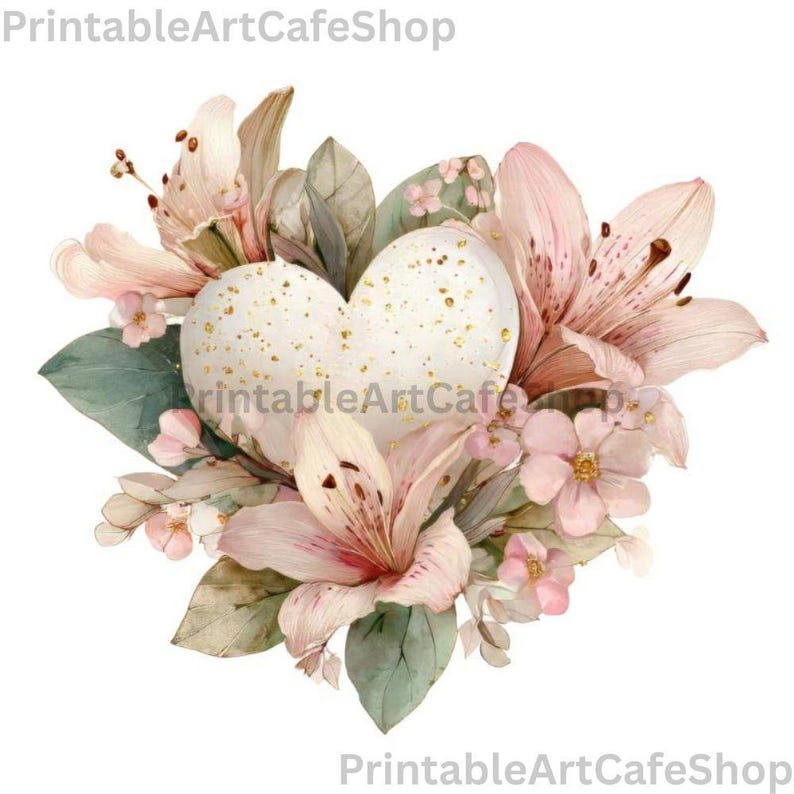 Valentine Flower Hearts Clipart Watercolor PNG Romantic Floral Love ...