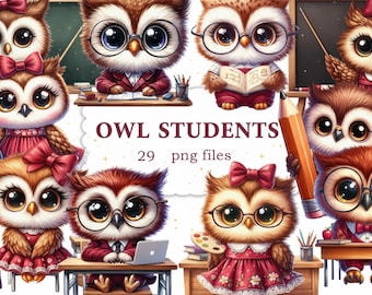 Hibou étudiant école Clipart salle de classe PNG aquarelle 4000 px transparent commercial Bundle