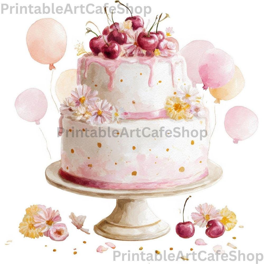 Birthday Cake Clipart Set Watercolor PNG 4000px Transparent Party ...