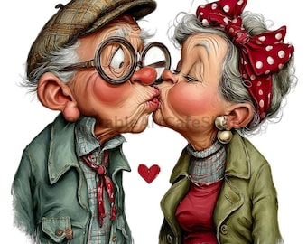 Coppia di anziani romantici Clipart Acquerello PNG 3600px Set di design d'amore per anniversario trasparente