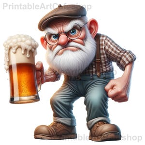 Funny Grumpy Grandpa Clipart PNG, Angry Old Man Sublimation, Senior Mascot Cartoon Graphics