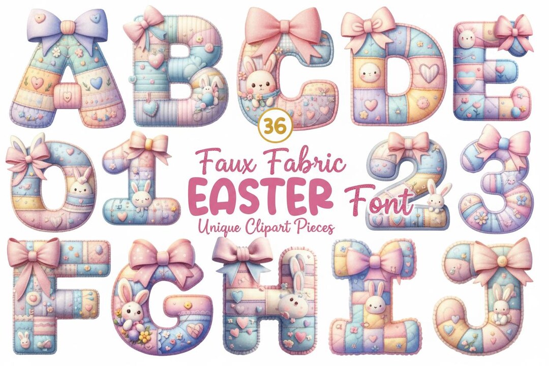 Easter Faux Yarn Alphabet Clipart Watercolor PNG Pastel Letters Bunny ...