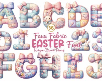 Easter Faux Yarn Alphabet Clipart Watercolor PNG Pastel Letters Bunny Spring Craft Commercial Use