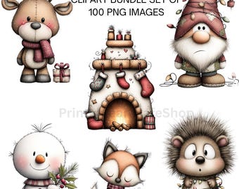 Whimsical Christmas Clipart Bundle | Holiday PNG Illustrations (300 DPI)