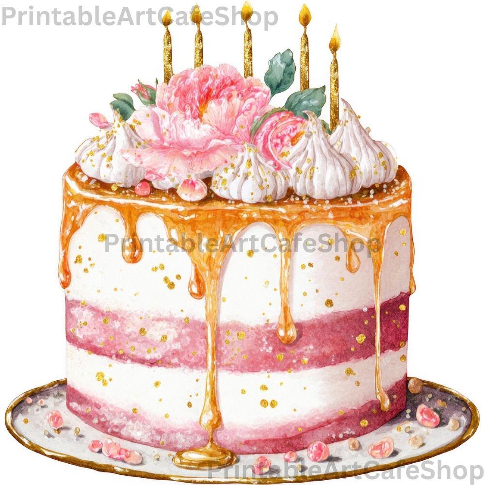 Birthday Cake Clipart Set Watercolor PNG 4000px Transparent Party ...