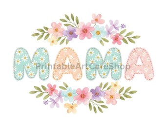 Floral Mom Text Clipart Watercolor PNG Transparent Pastel Mothers Day Design Bundle