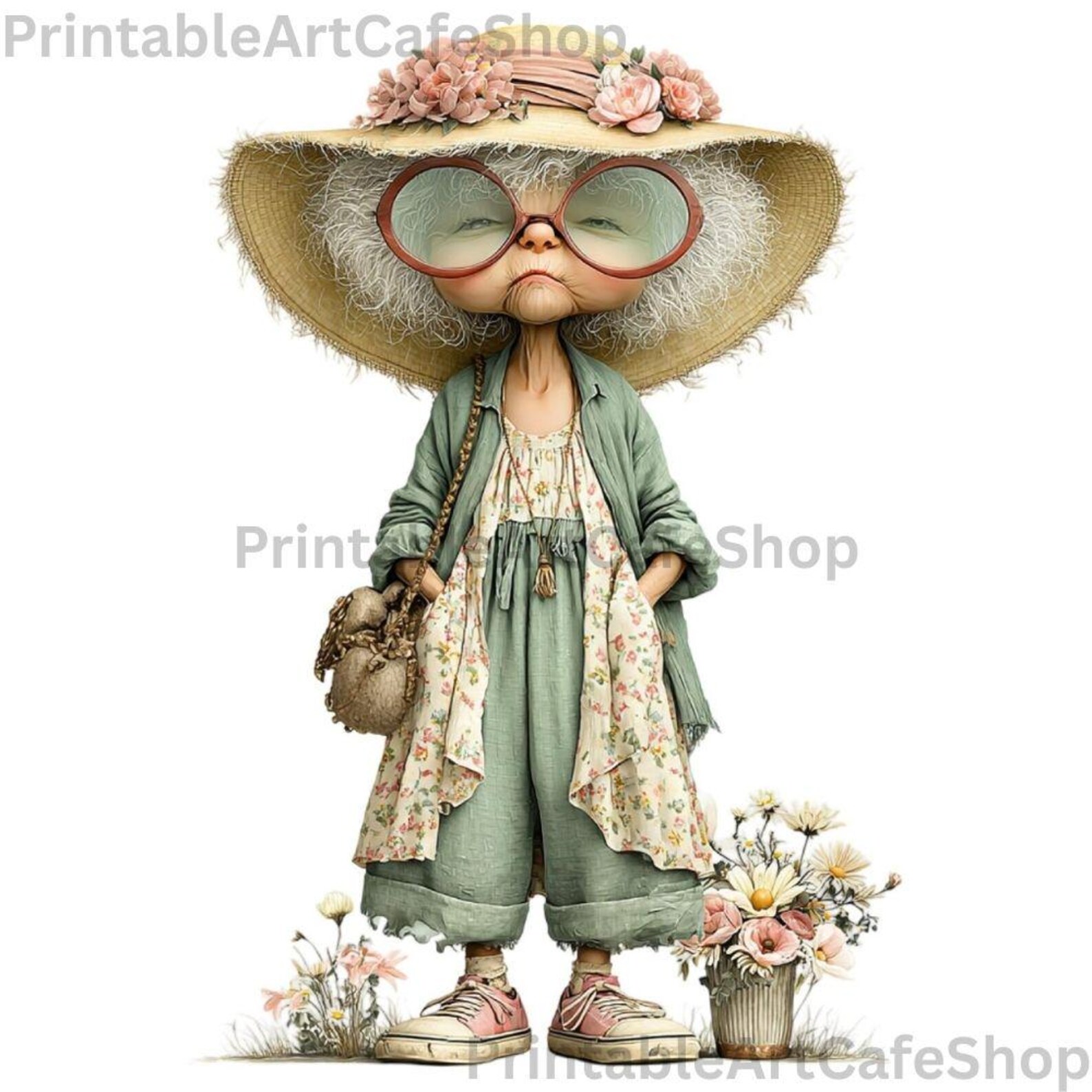 Summer Funny Grandma Clipart Bundle Boho Granny PNG 3600px Transparent ...