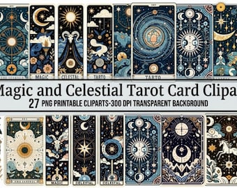 Magic Celestial Tarot Card Clipart PNG Bundle Mystical Astrology Art 3600px Commercial Designs