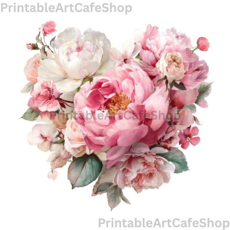 Valentine Flower Hearts Clipart Watercolor PNG Romantic Floral Love ...