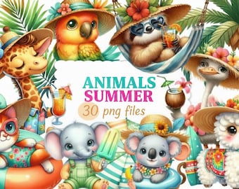 Summer Animals Clipart Bundle Watercolor PNG 4000px Transparent Commercial Digital Download