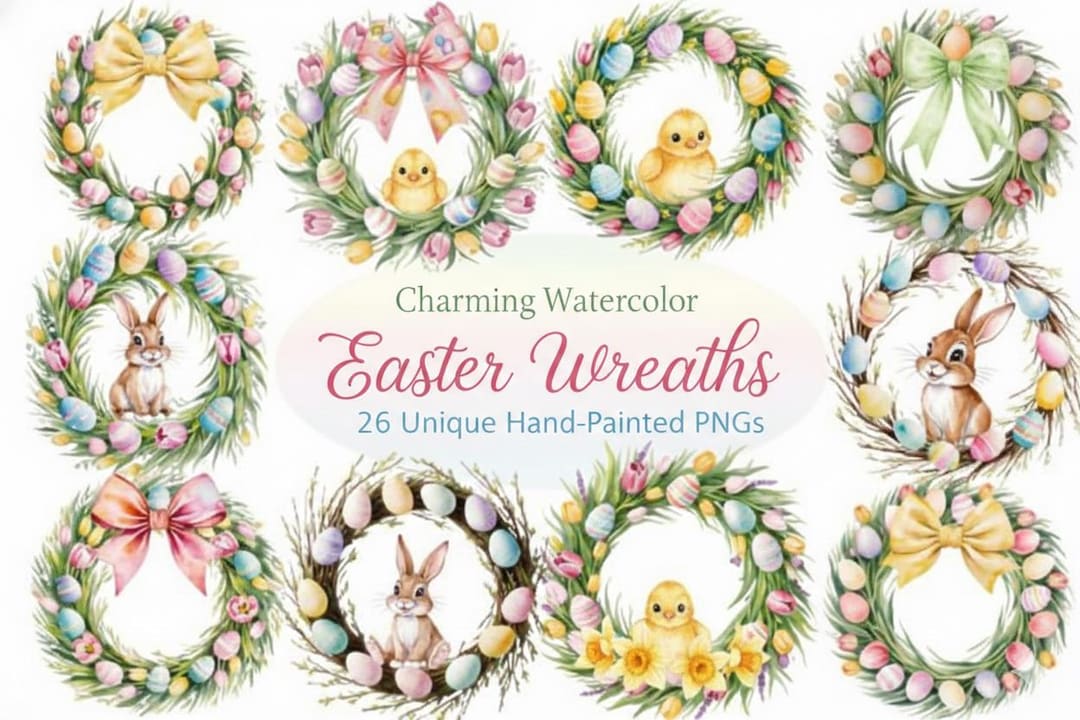 Easter Wreath Clipart Watercolor PNG Transparent Pastel Spring Door ...