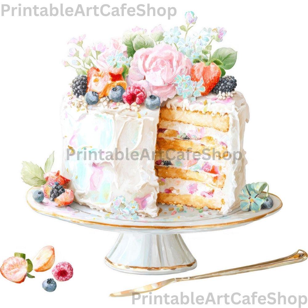 Birthday Cake Clipart Set Watercolor PNG 4000px Transparent Party ...
