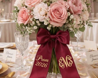 Cinta para ramo de graduación personalizada 2026, envoltura para ramillete de graduación bordada a medida, lazo de satén con nombre y fecha, regalo de baile de graduación,