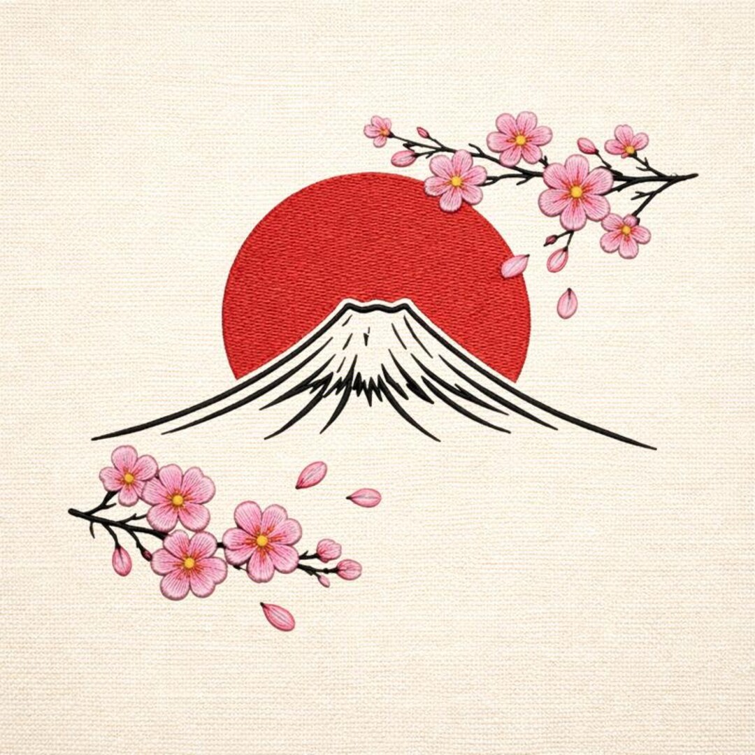Mount Fuji Sakura Embroidery Design Japanese Cherry Blossom Machine ...