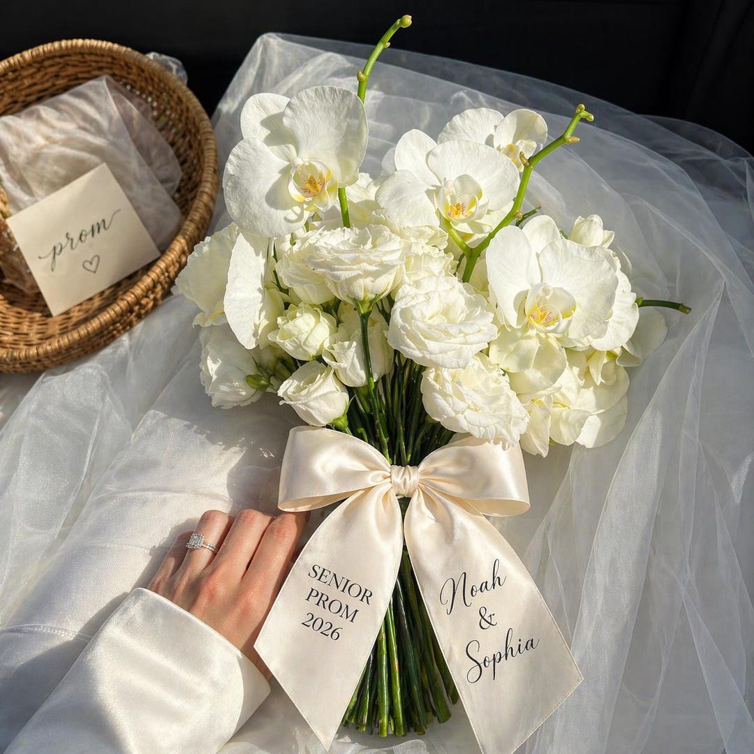 Prom Ribbon Prom 2026 Ribbon Bow, Personalized Monogram Bouquet Wrap - Etsy