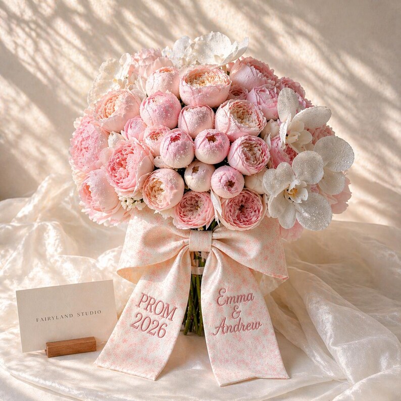 Prom Ribbon Prom 2026 Ribbon Bow, Personalized Monogram Bouquet Wrap - Etsy