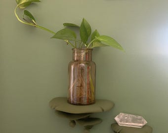 3D Printed Mushroom Wall Shelf with Hooks: Woodland Decor