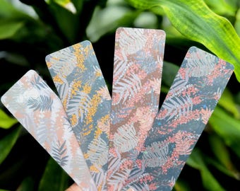 Holographic Puakenikeni Leaves Bookmark | Hawaiian Print | Handmade | Optional Tassel | Bookish gift | Book lover gift | Laminated Bookmark