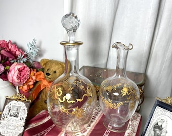 ref: 1758 Old Baccarat Gold-Enamelled Ribbon Garland Crystal Decanter