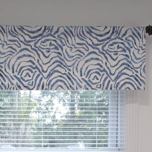 Straight Window Valance/ Animal Print Curtain/ Watercolor Indigo-White/ Custom Sizing Available! #397