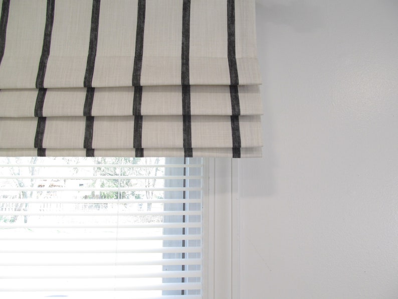 Faux Fake Roman Shade/ Lined Mock Valance/ Stationary Flat Roman Shade/ Off White-Black Ink Stripe/ Custom Sizing Available 211 image 2