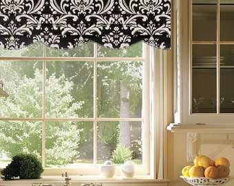 Unique Scalloped Faux Roman Shade/ Black and White Damask Fake Roman Shades/ Shaped Mock Valance/ Original Design by SoD® /#119