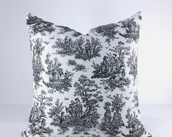 Toile Pillow Cover/ Decorative Throw Pillow/ 8 Color Choice Black, Blue, Chocolate, Gray, Green, Orchid, Pink/ Custom Sizing! #046