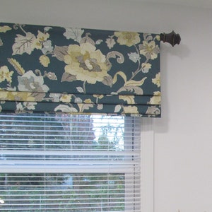 Faux Roman Shade/ Lined  Mock  Valance/ Teal Fake Roman Shade/ Robert Allen Floral Peacock/ Custom Sizing Available! #045