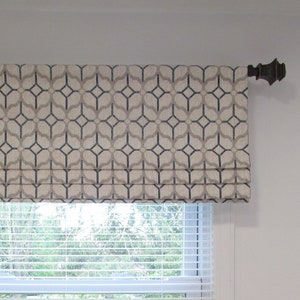 Lined Faux Fake Roman Shade/ Mock Roman Valance/ Modern Geometric/ Rockaway Navy-Beige/ Custom Sizing Available! #265