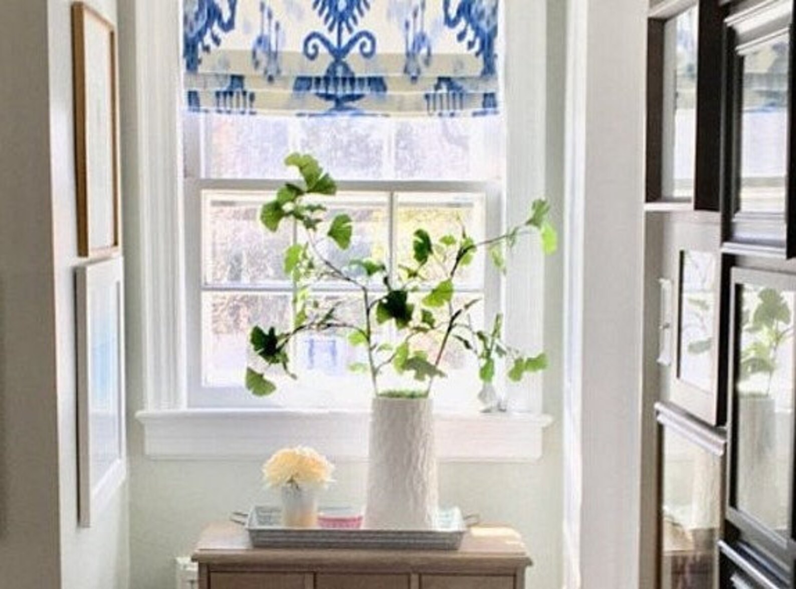 Ikat Faux Roman Shade/ Lined Mock Valance/ Blue and White/ Etsy