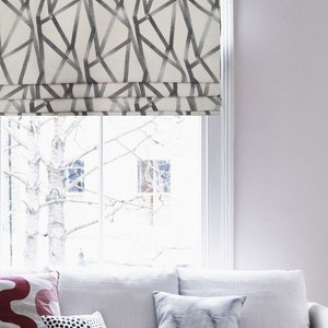 Cream & Black Intersection/ Geometric Faux Roman Shade/ Contemporary Modern Stationary Roman Shades/ Custom Sizing Available! #341