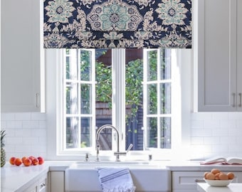 Blue Faux Roman Shade/ Lined Mock Valance/ Fake Roman Shade/ Magnolia Belmont Harbor/ Custom Sizing Available! #270A