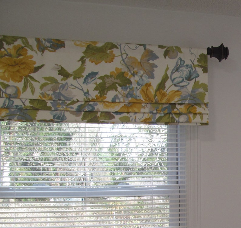 Summer Mood-Floral Faux Roman Shade Lined Mock Roman Valanc Fake Roman Shades Custom Sizing Available!
