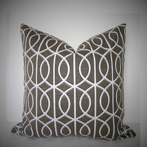 Designer Gray Pillow Cover/ Trellis Decorative Throw Pillow Cover/ Robert Allen Bella Porte/ Custom Sizing Available! #391