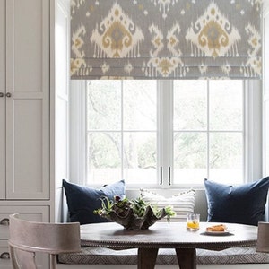 Ikat  Faux Roman Shade/ Lined Mock Valance/ Contemporary Modern/ Fake Roman Shade/  Dakota Grey/ Custom Sizing Available! #184