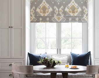 Ikat  Faux Roman Shade/ Lined Mock Valance/ Contemporary Modern/ Fake Roman Shade/  Dakota Grey/ Custom Sizing Available! #184