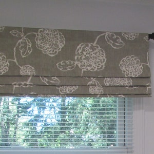 Abstract Floral Faux-Fake Roman Shade/ Lined Mock Roman Valance/ Magnolia Adele Slate Gray-Ivory/  Custom Sizing Available! #111B