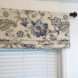 Lined Faux Roman Shade/ Floral Mock Valance/ Fake Roman Shade/ Linen Blend/  P.Kaufmann Ophelia Iris Blue/  Custom Sizing Available! #249