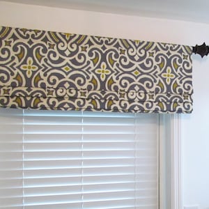 Faux-Fake Roman Shade/ Lined Mock Roman Valance/ Robert Allen Greystone/ Gray-Olive-Ivory/ Custom Sizing Available! #288