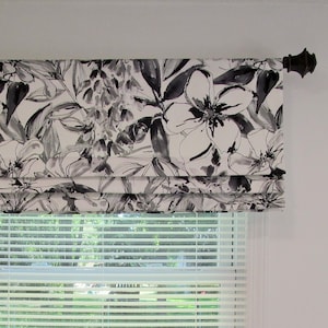 Chalkboard Floral Faux Roman Shade/ Lined Mock Valance/ Modern White and Black Watercolor/ Custom Sizing Available! #417