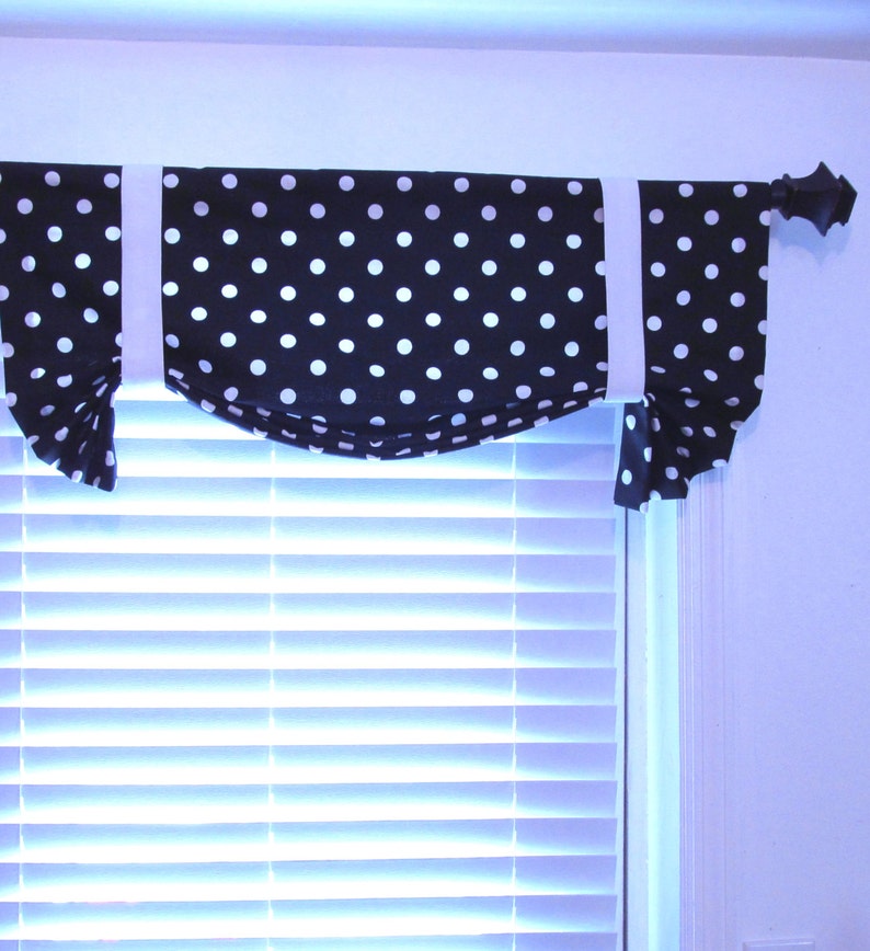 Tie Up Valance Lined Curtain Polka Dots Navy Blue Etsy