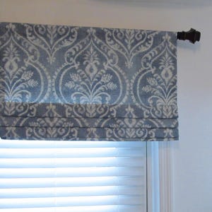 Chambray Blue Faux Roman Shade/ Lined  Mock  Valance/  Fake Roman Shade/ Mill Creek Dalusio Damask/  Custom Sizing Available! #246