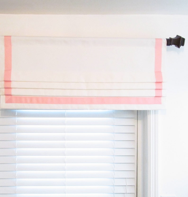 Bordered Faux Roman Shade/ Grosgrain Ribbon/ Whitepink Fake Etsy