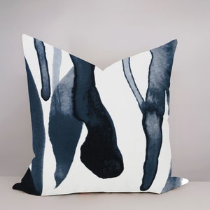 Abstract Wave Pillow Cover/ Decorative Throw Pillow Cover/ Shades of Navy Blue and White/Modern Scandinavian Design/#392A
