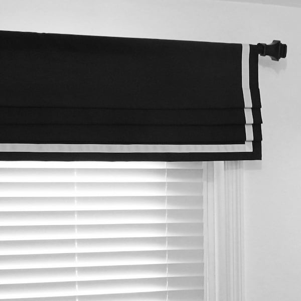 White Roman Shade With Black Trim Etsy