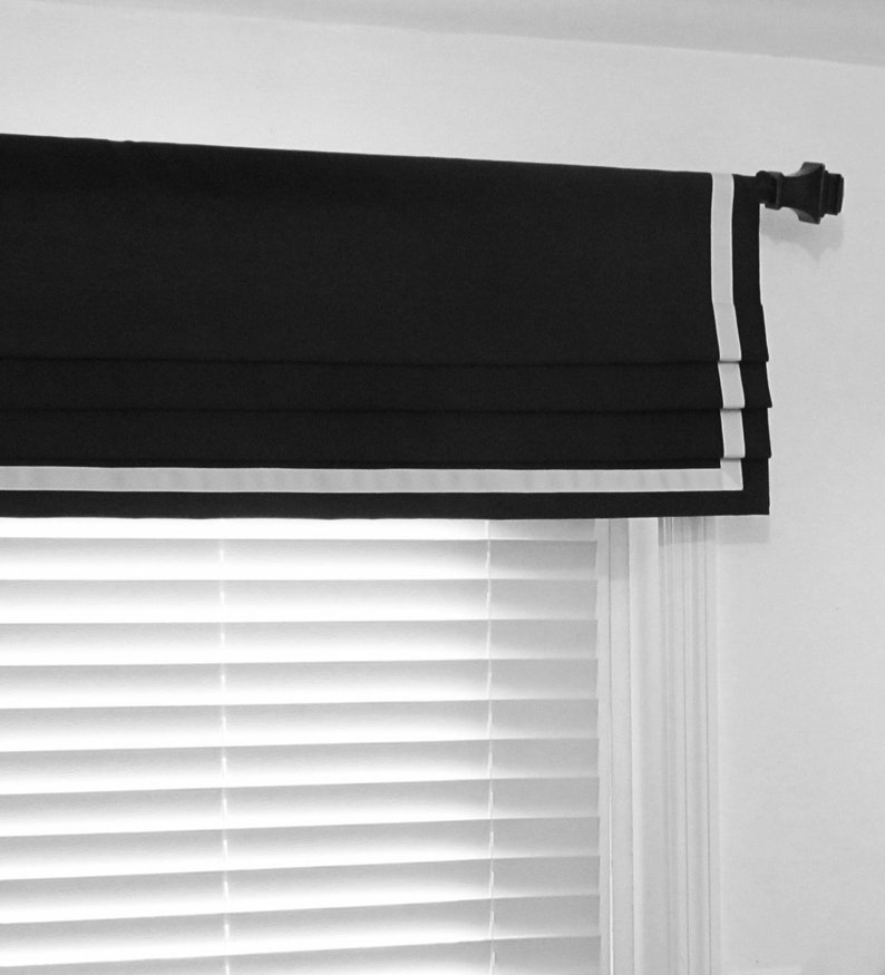 Black and White Ribbon Trimmed Faux Roman Shade/ Bordered Fake Etsy