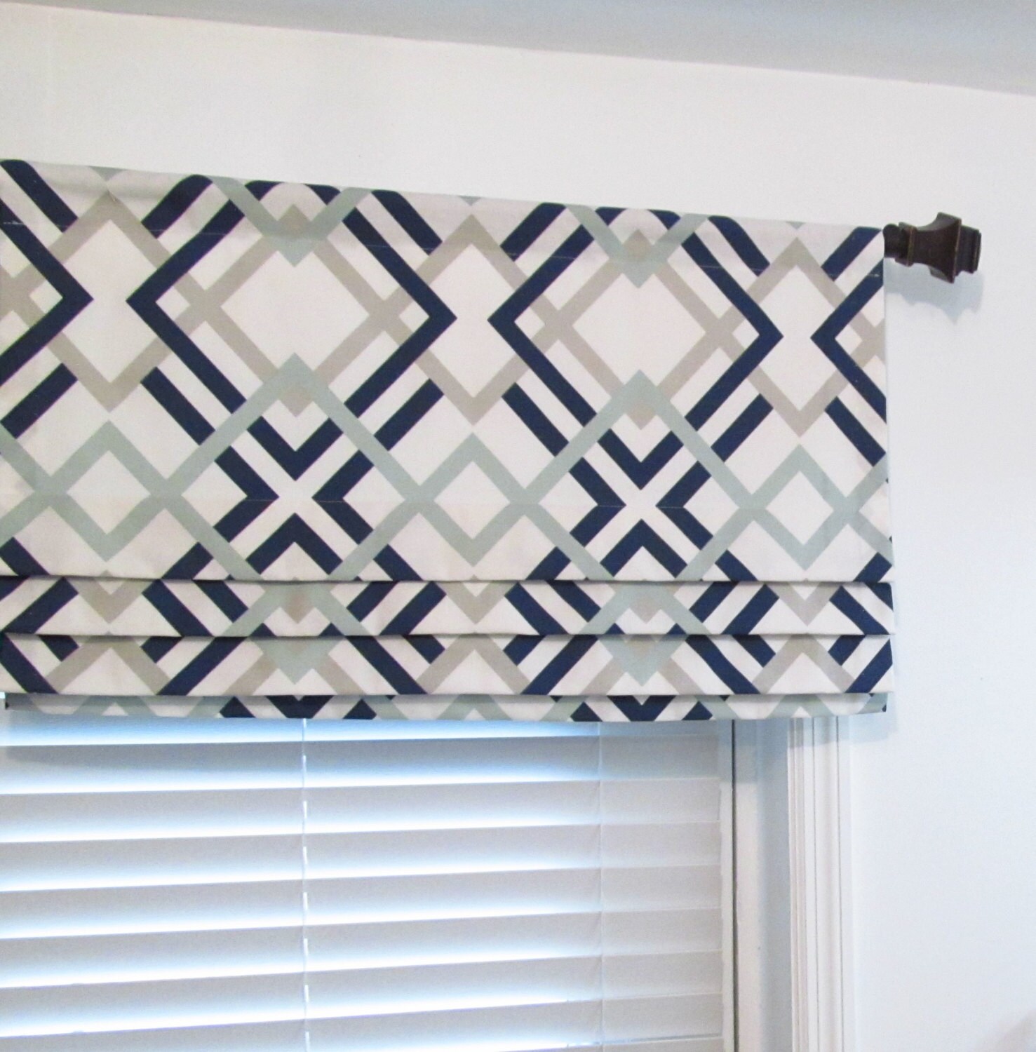 Faux Roman Shade/ Lined Mock Valance/ Geometric Print Etsy