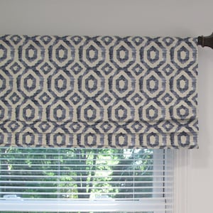 Lined Faux Fake Roman Shade/ Mock Roman Valance/ Modern Geometric Watercolor Hexagon Indigo/ Custom Sizing Available! #145